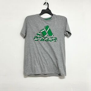 ADIDAS Boys Shoelace Badge of Sport Graphic Tee Short Sleeve Gray Crewneck XL